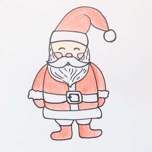 Starting to fillcolours in the picture of our santa