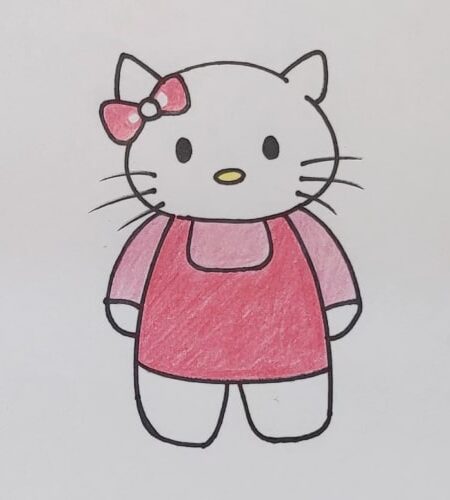 How to Draw Hello Kitty Sitting with Simple Steps for Kids - How to Draw  Step by Step Drawing Tutorials