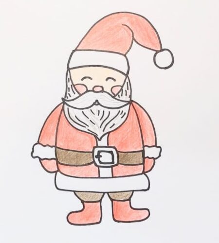 Cute happy Santa Claus waving outline and colored cartoon illustration set.  Father Christmas, Kris Kringle, Saint Nick. Winter Christmas theme coloring  book page activity for kids and adults. 11894514 Vector Art at