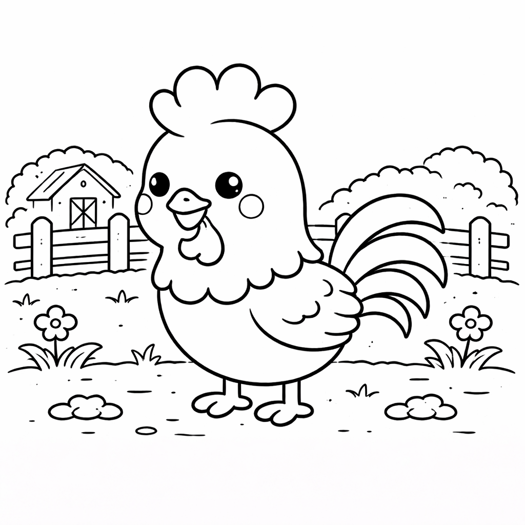 Cute Chicken Colouring Page (Free Printable for Kids PDF) - Oh Parrot