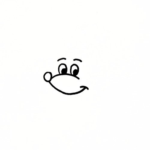 Mickey Mouse drawing step 2 with eyes eyebrows and smiling face