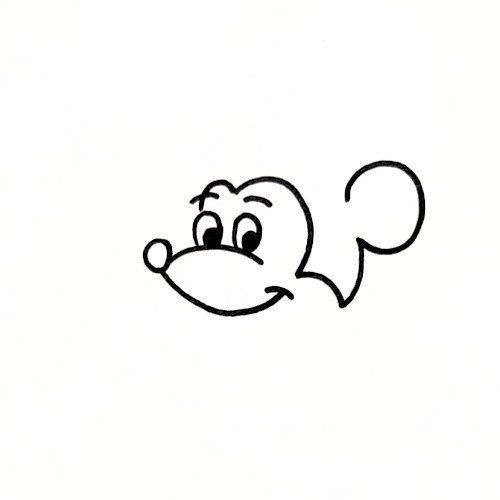 Mickey Mouse drawing step 3 adding the side of the head and first ear