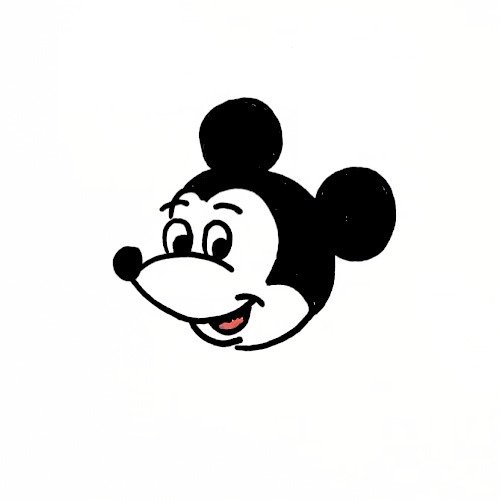 Mickey Mouse drawing step 7 coloring the head and ears black