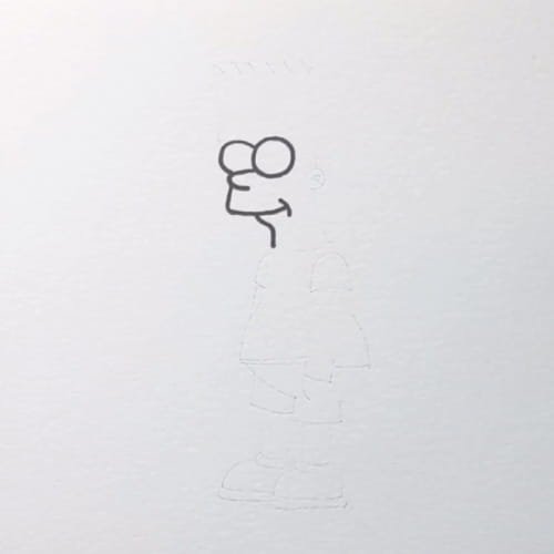 Bart Simpson drawing step 2 – Bart Simpson face and smile outline started