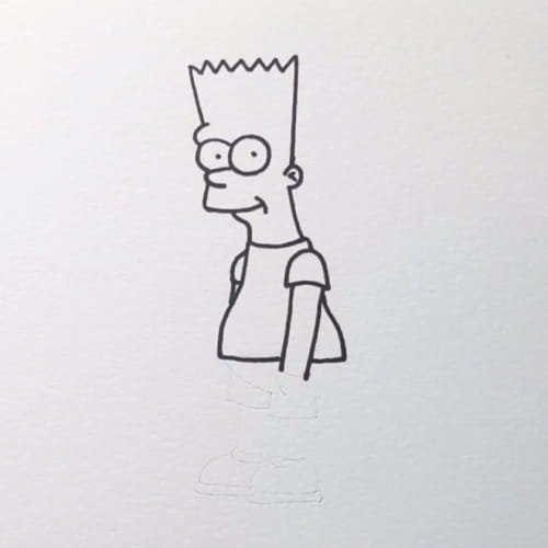 Bart Simpson drawing step 4 – Bart Simpson drawing with shirt and one arm added