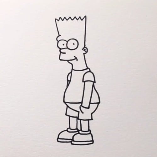 Bart Simpson drawing step 5 – Bart Simpson drawing with shorts legs hand and shoes