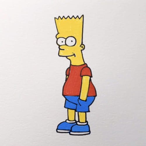 Bart Simpson drawing step 5 – Bart Simpson drawing with shorts legs hand and shoes