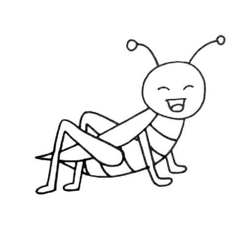 Cute grasshopper drawing striped body and front legs
