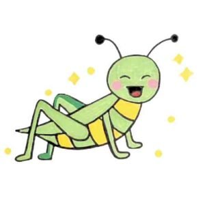 Finished cute grasshopper drawing with colors