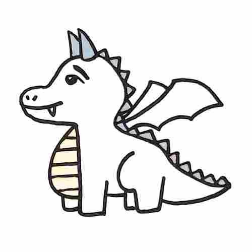 Dragon drawing with spikes face details and belly stripes