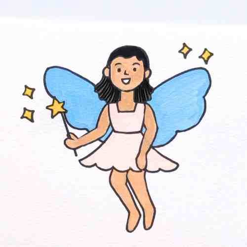 Fairy drawing with colored hair details
