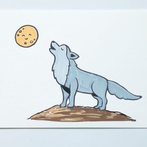 Wolf drawing step 8 – wolf drawing colored in soft grey-blue shades