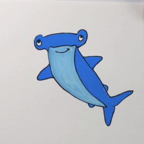 Hammerhead shark drawing step 7 – hammerhead shark fully colored blue for kids