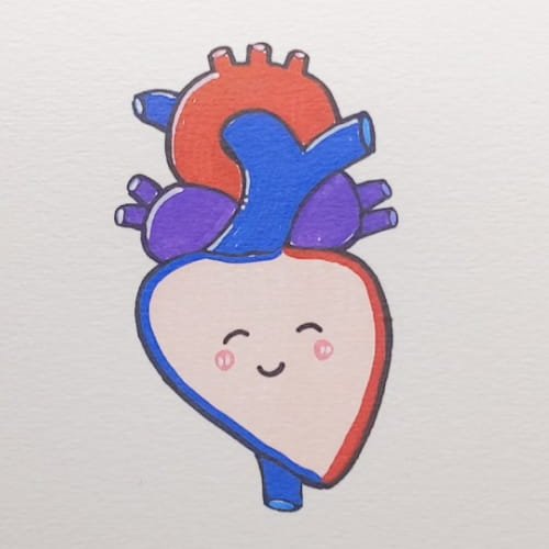 Finished Heart Drawing for Kids with a cute smiling face and bright colors