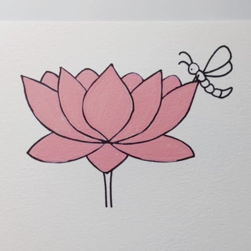 Lotus drawing colored pink flower