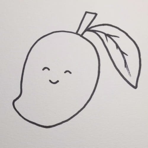 
Mango drawing with leaf and smiling face