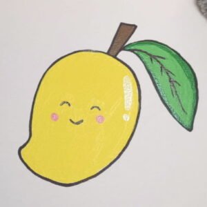 Finished cute mango drawing with pink cheeks
