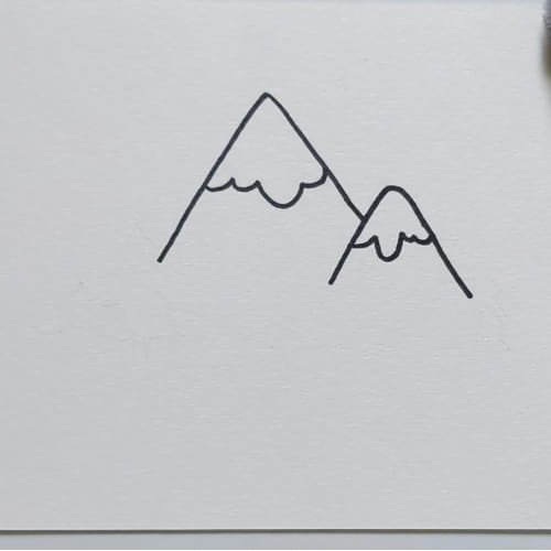 Mountain drawing with two snowy mountain peaks