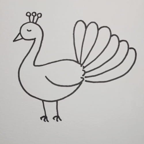 Adding simple feather details to a Peacock Drawing for Kids.