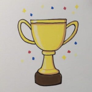 Trophy drawing step 6 – trophy drawing colored yellow and brown for kids