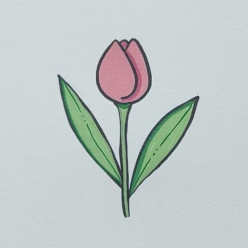 Finished tulip drawing for kids with soft leaf details and neat coloring.