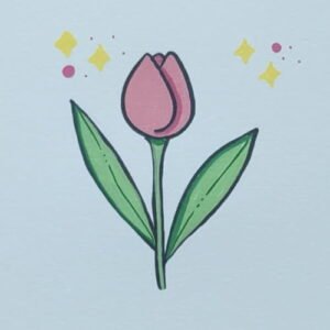 Cute tulip drawing for kids with sparkles and tiny dots around the flower.