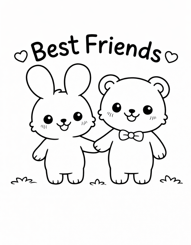 Best Friends Colouring Page for Kids – Cute Bunny and Bear Printable ...