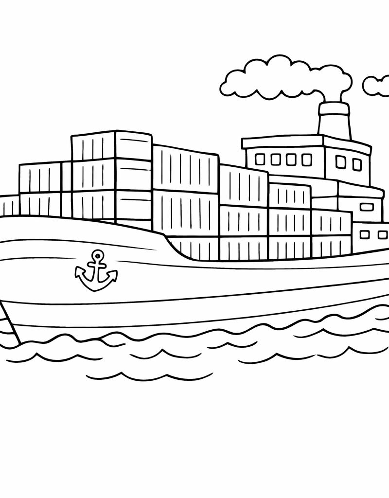 Container Ship Colouring Page (Free Printable for Kids) - Oh Parrot