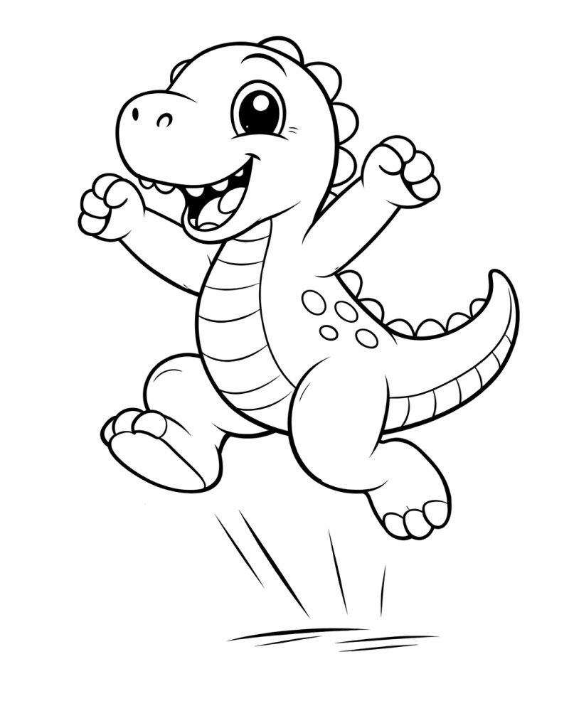 cute jumping dinosaur coloring page printable for kids