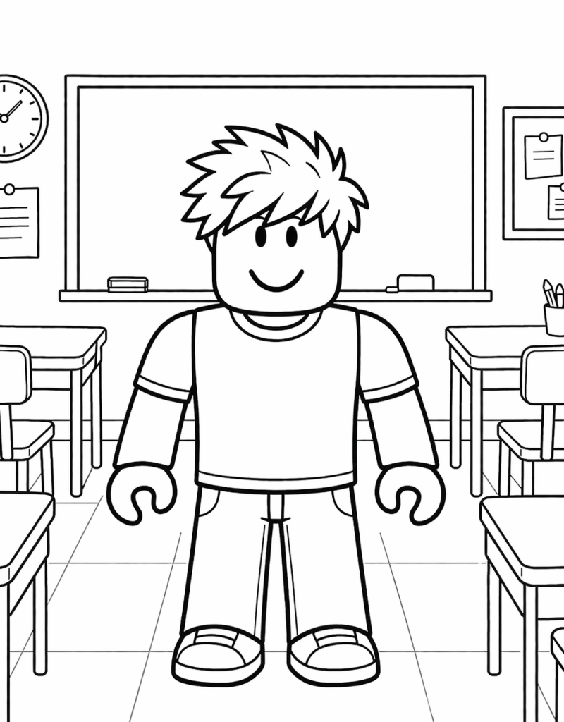 roblox classroom colouring page for kids