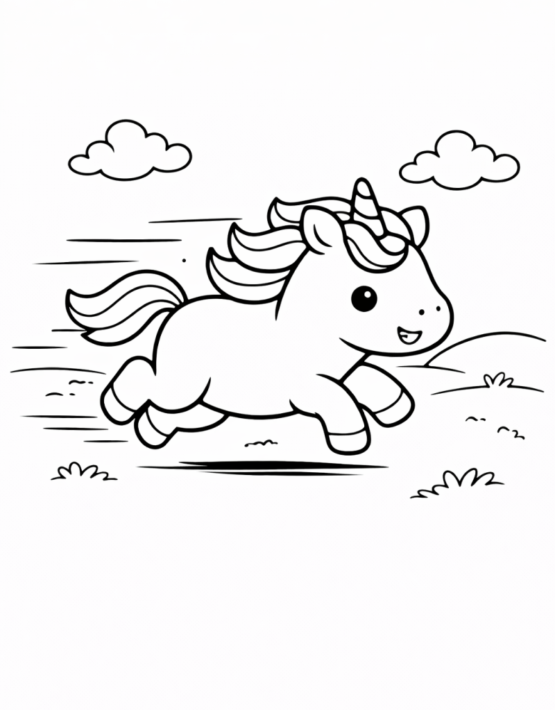 Running Unicorn Colouring Page for Kids (Free Printable) - Oh Parrot