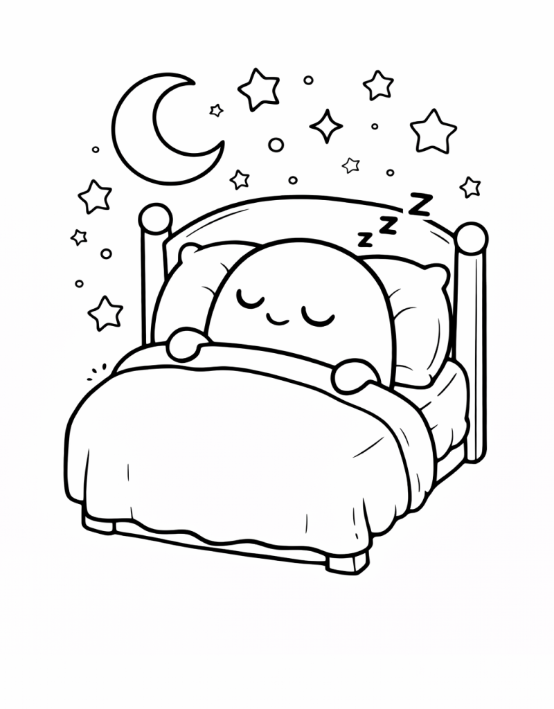 cute sleeping kid colouring page printable for kids