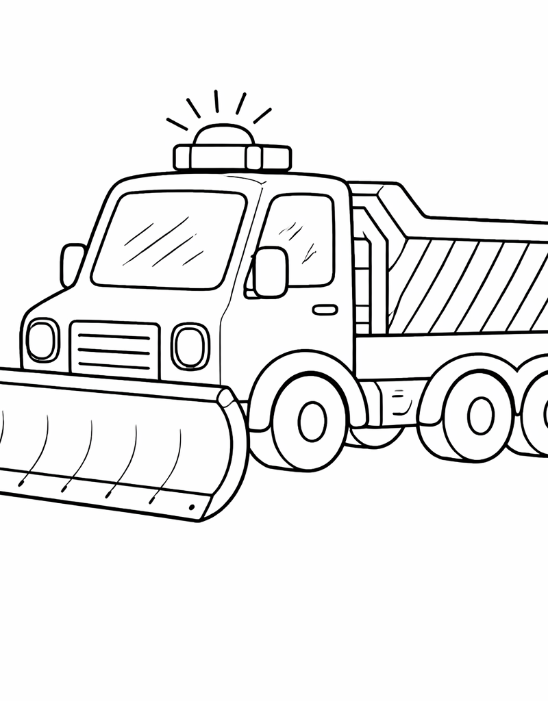 snow plow truck colouring page for kids with front blade