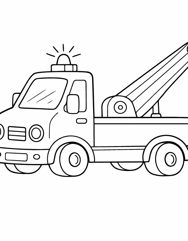 tow truck colouring page for kids with crane hook